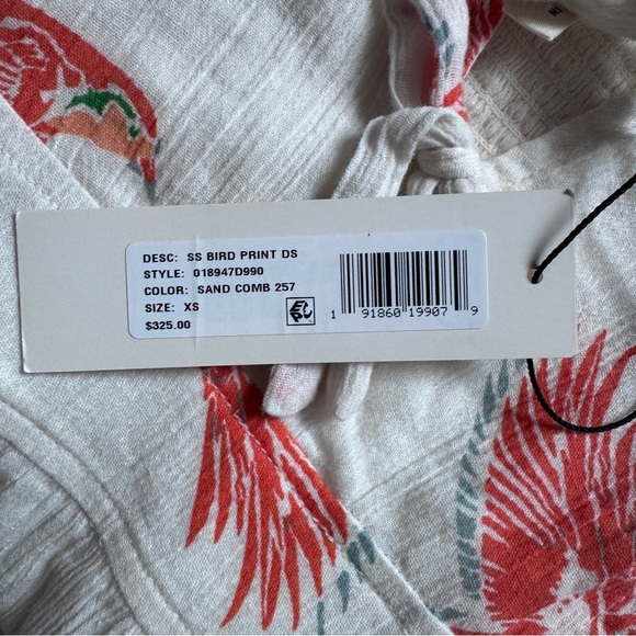 La Vie Rebecca Taylor Short Sleeve Bird Print Dress In Sand Combo Size XS NWT - Picture 3 of 7